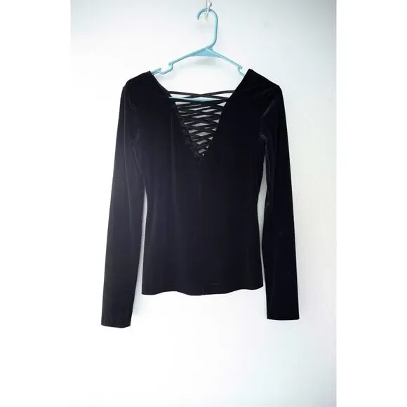 Bailey 44 Revolve Black Coven Lace Up Velvet Slim Fit Stretch Top Size S - Picture 4 of 8
